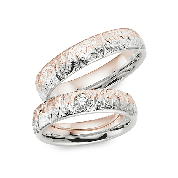 Paar bicolor Trauringe/Eheringe in Weissgold 585 Roségold 585 mit zus. 0,1 ct. Brillant tw, si von Merii