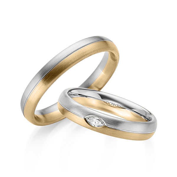 Paar bicolor Trauringe/Eheringe in Weißgold 585 Roségold 585 mit zus. 0,1 ct. tw, vs von acredo