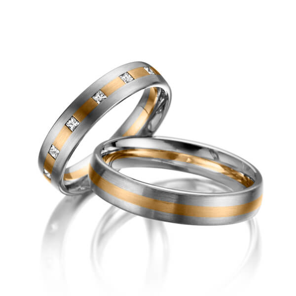 Paar bicolor Trauringe/Eheringe in Weißgold 585 Roségold 585 mit zus. 0,39 ct. Prinzess-Diamant tw, si von Steinberg