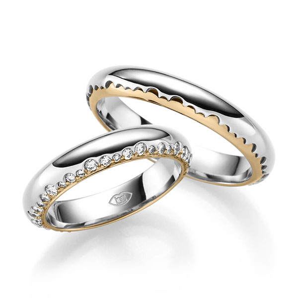 Paar bicolor Trauringe/Eheringe in Weißgold 585 Roségold 585 mit zus. 0,7 ct. Brillant tw, si 