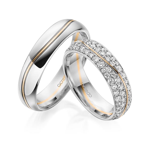 Paar bicolor Trauringe/Eheringe in Weißgold 585 Roségold 585 mit zus. 1,506 ct. Brillant tw, si von acredo