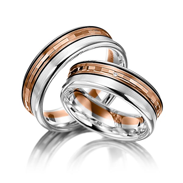 Paar bicolor Trauringe/Eheringe in Weißgold 585 Rotgold 585 mit zus. 0,005 ct. Brillant tw, si von Merii