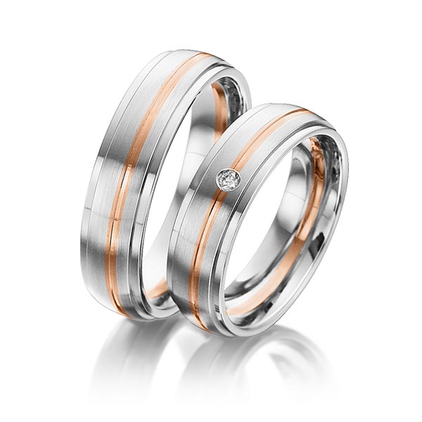 Paar bicolor Trauringe/Eheringe in Weißgold 585 Rotgold 585 mit zus. 0,025 ct. Brillant tw, si von 123GOLD - Y-1283-5 Paar bicolor Trauringe/Eheringe in Weißgold 585 Rotgold 585 mit zus. 0,025 ct. Brillant tw, si von 123GOLD - Y-1283-5