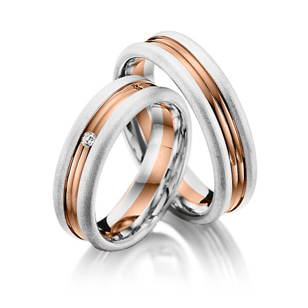 Paar bicolor Trauringe/Eheringe in Weißgold 585 Rotgold 585 mit zus. 0,02 ct. Brillant tw, si von Merii