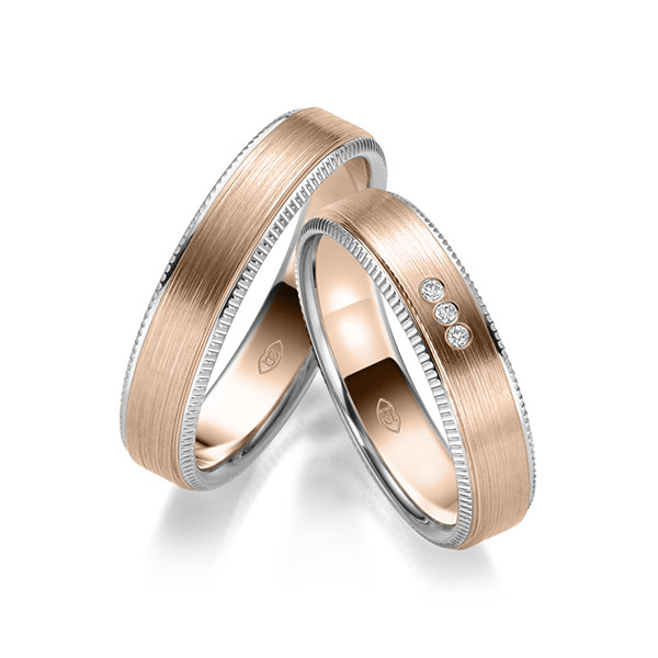 Paar bicolor Trauringe/Eheringe in Weißgold 585 Rotgold 585 mit zus. 0,03 ct. Brillant tw, si - UQ-1024-3 Paar bicolor Trauringe/Eheringe in Weißgold 585 Rotgold 585 mit zus. 0,03 ct. Brillant tw, si - UQ-1024-3