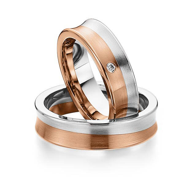 Paar bicolor Trauringe/Eheringe in Weißgold 585 Rotgold 585 mit zus. 0,03 ct. Brillant tw, si von 123gold - Y-1299-5 Paar bicolor Trauringe/Eheringe in Weißgold 585 Rotgold 585 mit zus. 0,03 ct. Brillant tw, si von 123gold - Y-1299-5