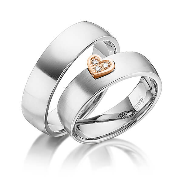 Paar bicolor Trauringe/Eheringe in Weissgold 585 Rotgold 585 mit zus. 0,03 ct. Brillant tw, si von 123GOLD