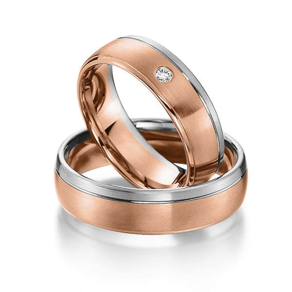 Paar bicolor Trauringe/Eheringe in Weißgold 585 Rotgold 585 mit zus. 0,03 ct. Brillant tw, si von acredo