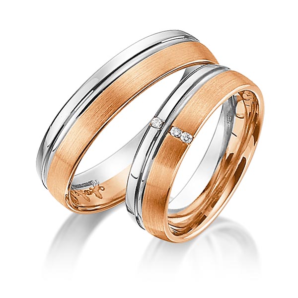 Paar bicolor Trauringe/Eheringe in Weissgold 585 Rotgold 585 mit zus. 0,03 ct. Brillant tw, si von Steinberg