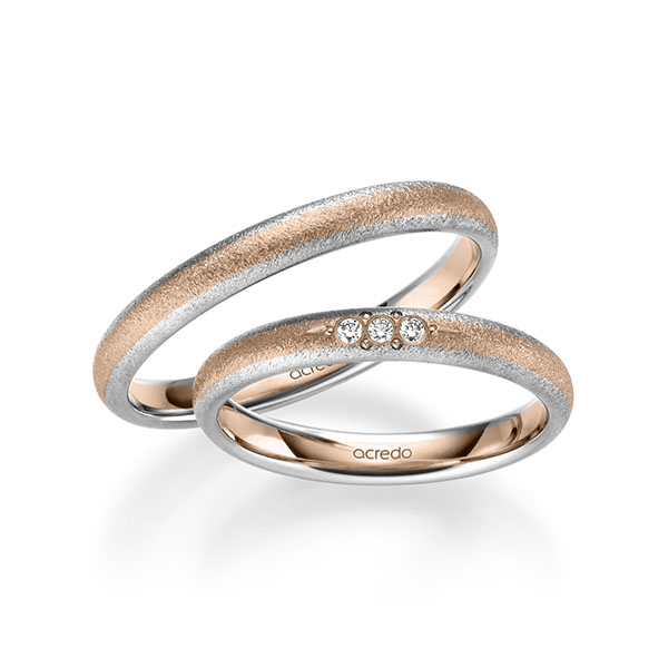 Paar bicolor Trauringe/Eheringe in Weissgold 585 Rotgold 585 mit zus. 0,045 ct. Brillant tw, si von acredo