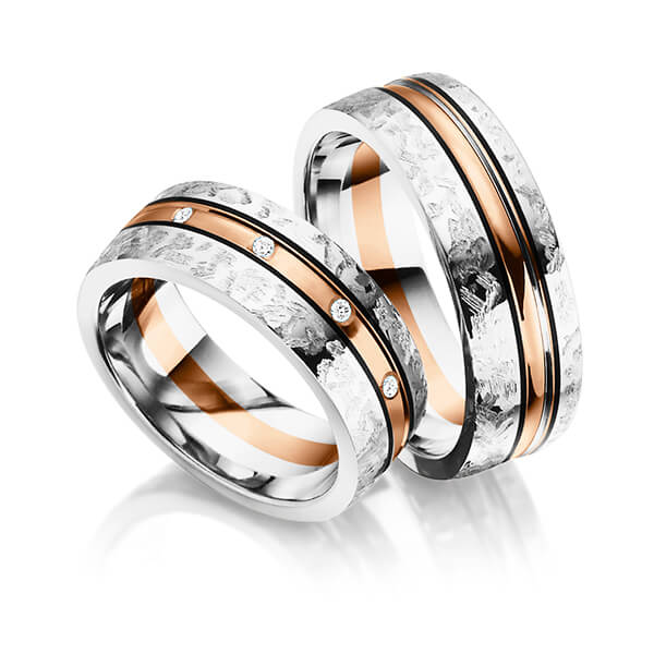 Paar bicolor Trauringe/Eheringe in Weißgold 585 Rotgold 585 mit zus. 0,04 ct. Brillant r, if von Merii - M-1163-2 Paar bicolor Trauringe/Eheringe in Weißgold 585 Rotgold 585 mit zus. 0,04 ct. Brillant r, if von Merii - M-1163-2