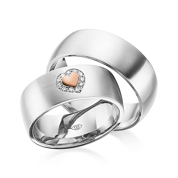 Paar bicolor Trauringe/Eheringe in Weissgold 585 Rotgold 585 mit zus. 0,055 ct. Brillant tw, si von 123GOLD