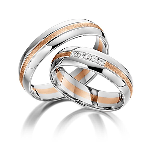 Paar bicolor Trauringe/Eheringe in Weißgold 585 Rotgold 585 mit zus. 0,05 ct. Brillant tw, si von acredo