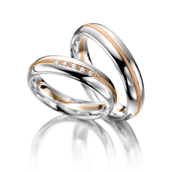 Paar bicolor Trauringe/Eheringe in Weißgold 585 Rotgold 585 mit zus. 0,05 ct. Brillant tw, si von Merii