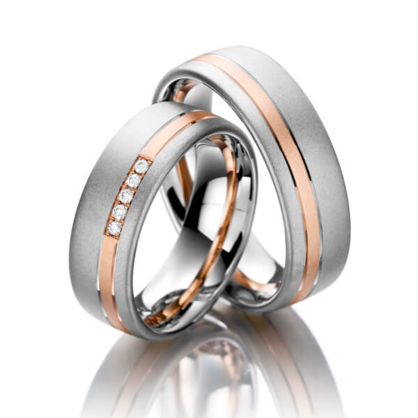 Paar bicolor Trauringe/Eheringe in Weißgold 585 Rotgold 585 mit zus. 0,05 ct. Brillant tw, vs von acredo - S-1067-1 Paar bicolor Trauringe/Eheringe in Weißgold 585 Rotgold 585 mit zus. 0,05 ct. Brillant tw, vs von acredo - S-1067-1