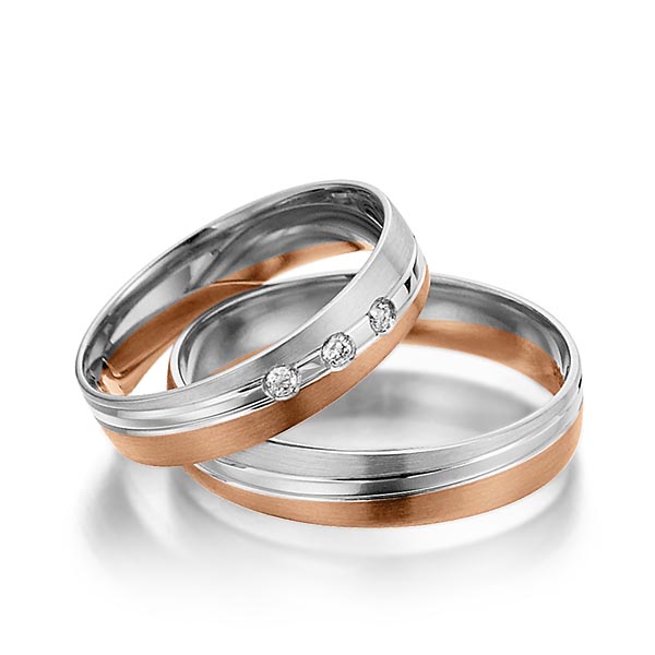 Paar bicolor Trauringe/Eheringe in Weißgold 585 Rotgold 585 mit zus. 0,06 ct. Brillant tw, si von Steinberg