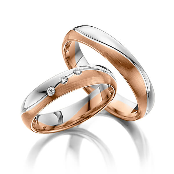 Paar bicolor Trauringe/Eheringe in Weißgold 585 Rotgold 585 mit zus. 0,06 ct. Brillant tw, si von Steinberg