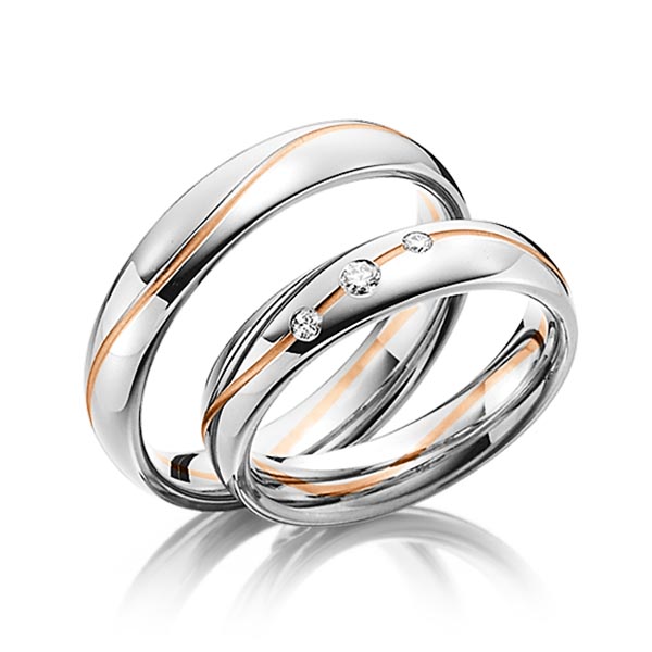 Paar bicolor Trauringe/Eheringe in Weißgold 585 Rotgold 585 mit zus. 0,08 ct. Brillant tw, si von Steinberg