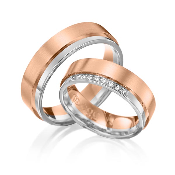 Paar bicolor Trauringe/Eheringe in Weißgold 585 Rotgold 585 mit zus. 0,09 ct. Brillant tw, si von 123GOLD