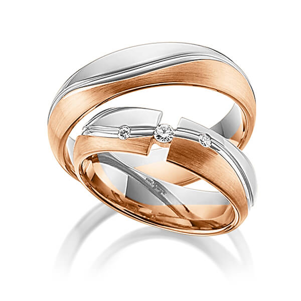 Paar bicolor Trauringe/Eheringe in Weißgold 585 Rotgold 585 mit zus. 0,09 ct. Brillant tw, si von Steinberg