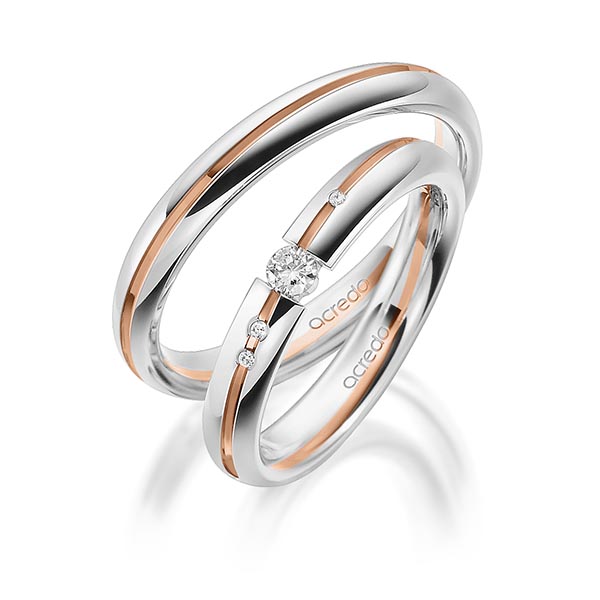 Paar bicolor Trauringe/Eheringe in Weißgold 585 Rotgold 585 mit zus. 0,115 ct. Brillant tw, si von acredo