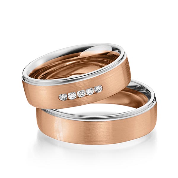 Paar bicolor Trauringe/Eheringe in Weißgold 585 Rotgold 585 mit zus. 0,1 ct. Brillant tw, si von Steinberg