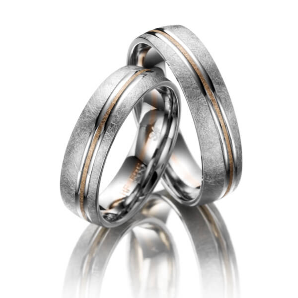 Paar bicolor Trauringe/Eheringe in Weißgold 585 Rotgold 585 