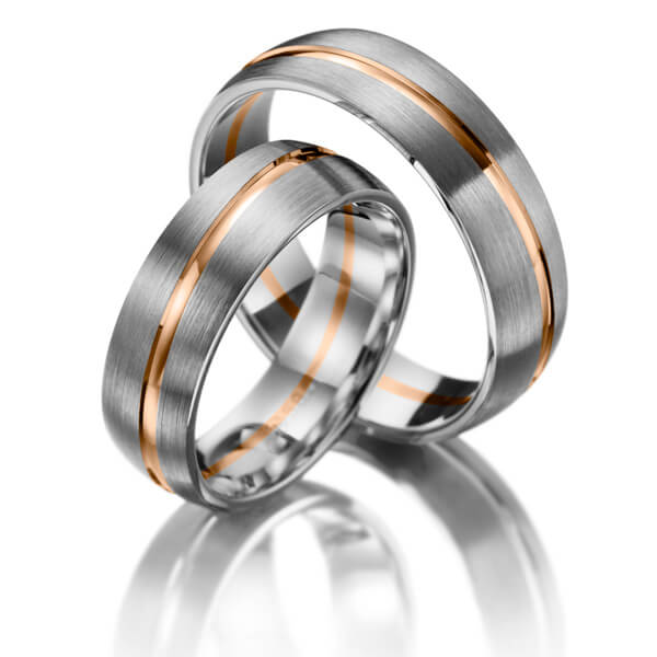 Paar bicolor Trauringe/Eheringe in Weißgold 585 Rotgold 585 