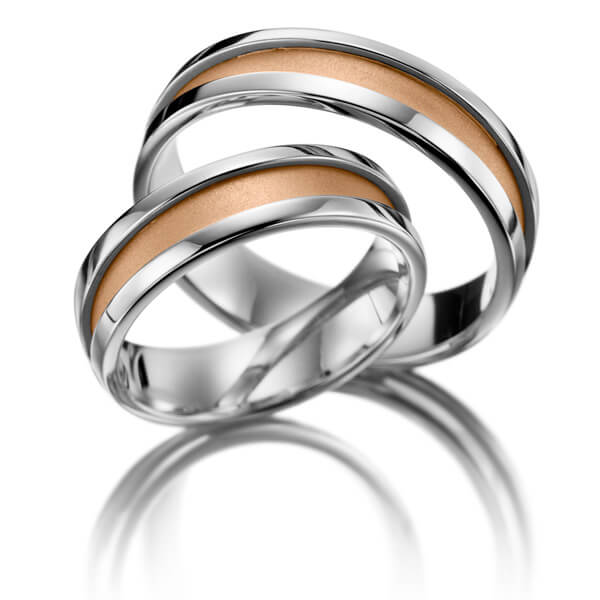 Paar bicolor Trauringe/Eheringe in Weißgold 585 Rotgold 585 