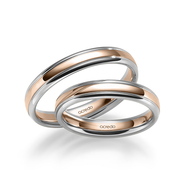 Paar bicolor Trauringe/Eheringe in Weißgold 585 Rotgold 585 von acredo
