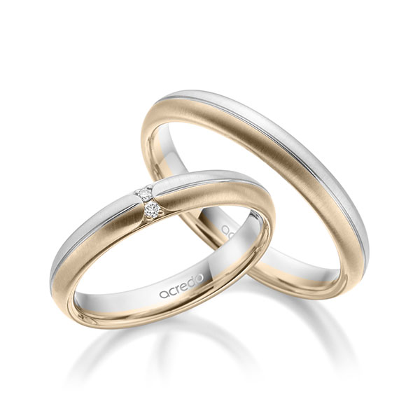 Paar bicolor Trauringe/Eheringe in Weißgold 585 Signature Gold 585 mit zus. 0,03 ct. Brillant tw, si von acredo - A-1956-13