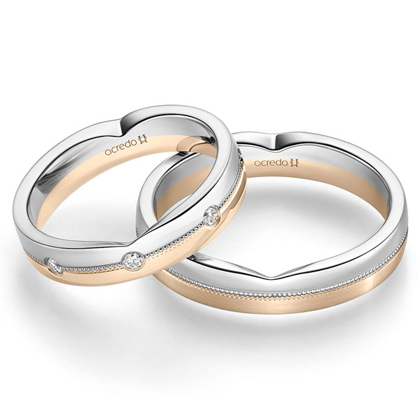 Paar bicolor Trauringe/Eheringe in Weißgold 585 Signature Gold 585 mit zus. 0,24 ct. Brillant tw, si von acredo