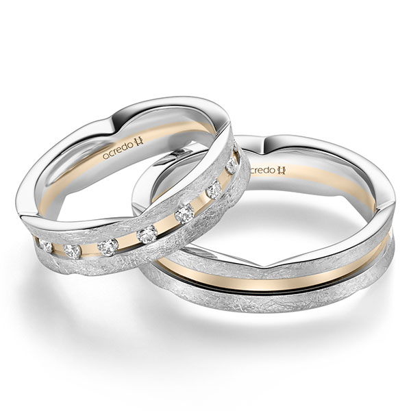 Paar bicolor Trauringe/Eheringe in Weissgold 585 Signature Gold 585 mit zus. 0,48 ct. Brillant tw, si von acredo