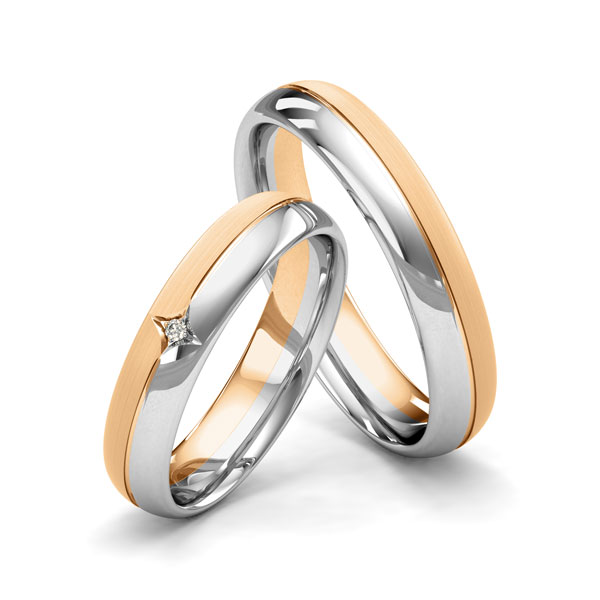 Paar bicolor Trauringe/Eheringe in Weißgold 750 Roségold 750 mit zus. 0,01 ct. Brillant tw, si von Merii - M-1196-2 Paar bicolor Trauringe/Eheringe in Weißgold 750 Roségold 750 mit zus. 0,01 ct. Brillant tw, si von Merii - M-1196-2