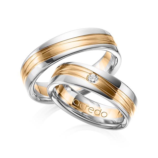 Paar bicolor Trauringe/Eheringe in Weissgold 750 Roségold 750 mit zus. 0,05 ct. Brillant tw, si von acredo - A-1154-2