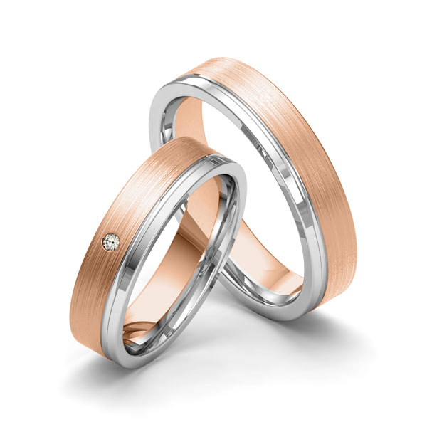 Paar bicolor Trauringe/Eheringe in Weißgold 750 Rotgold 750 mit zus. 0,015 ct. Brillant tw, si von Merii - M-1149-1