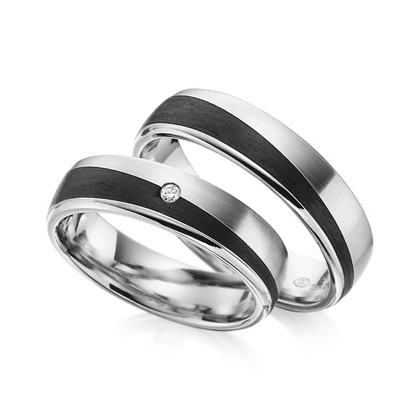 Paar Carbon Trauringe/Eheringe in Edelstahl Edelstahl Carbon-Einzug mit zus. 0,02 ct. Brillant tw, si von 123GOLD