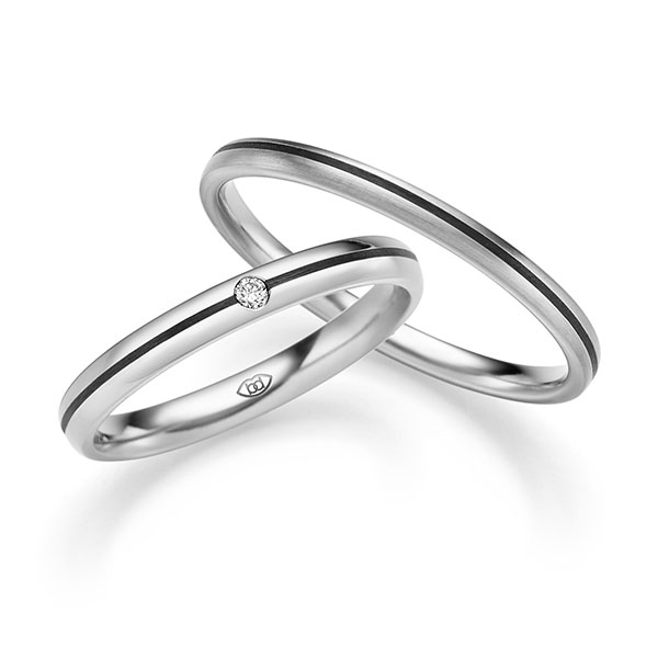 Paar Carbon Trauringe/Eheringe in Edelstahl mit zus. 0,015 ct. Brillant tw, vs von 123GOLD