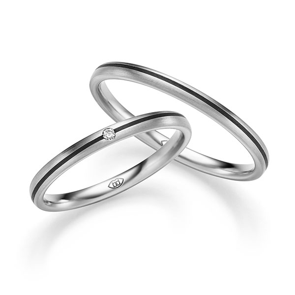 Paar Carbon Trauringe/Eheringe in Edelstahl mit zus. 0,015 ct. Brillant tw, vs von 123GOLD