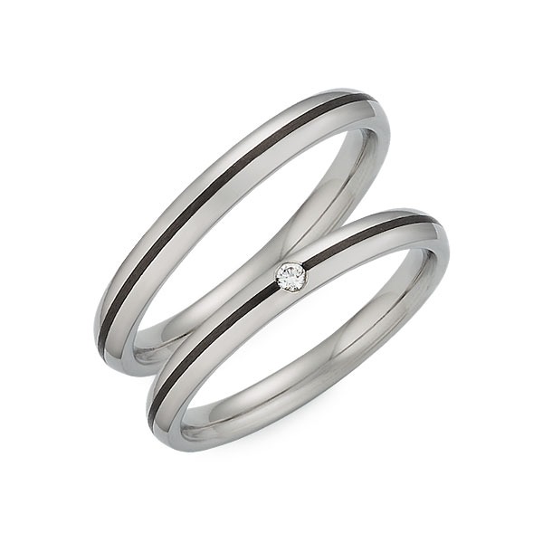 Paar Carbon Trauringe/Eheringe in Edelstahl mit zus. 0,02 ct. Brillant tw, si von 123GOLD