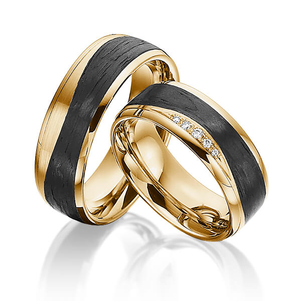 Paar Carbon Trauringe/Eheringe in Gelbgold 585 Gelbgold 585 Carbon-Einzug mit zus. 0,045 ct. Brillant tw, si von 123GOLD
