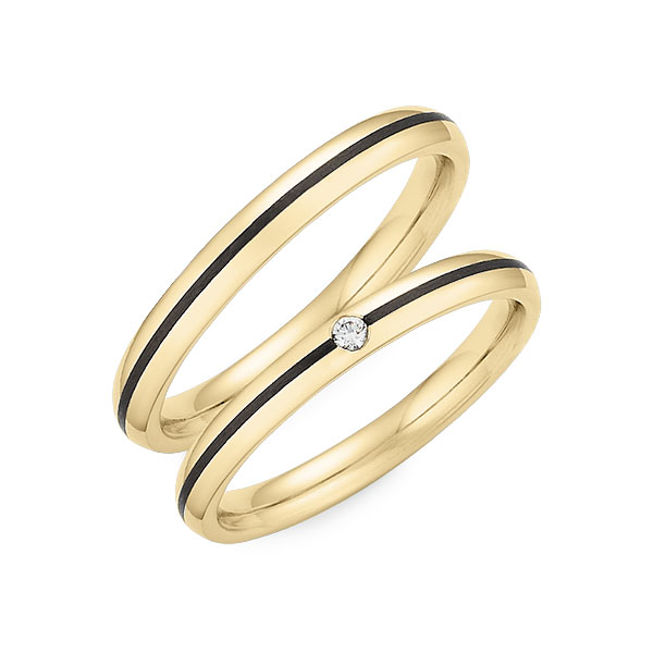 Paar Carbon Trauringe/Eheringe in Gelbgold 585 mit zus. 0,02 ct. Brillant tw, si von 123GOLD