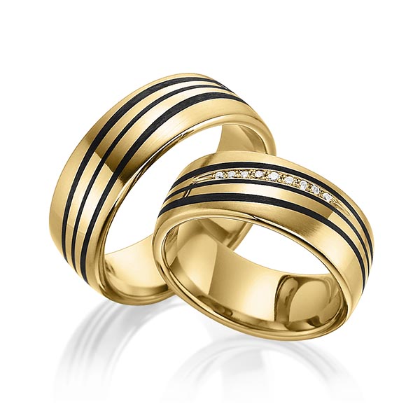 Paar Carbon Trauringe/Eheringe in Gelbgold 585 mit zus. 0,074 ct. Brillant tw, si von 123GOLD