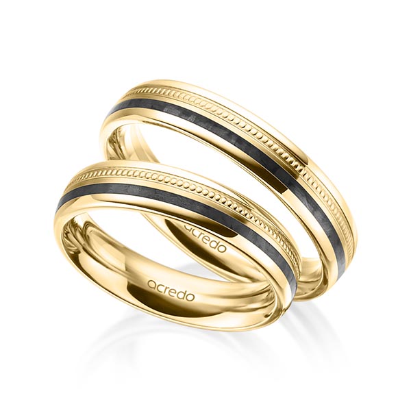 Paar Carbon Trauringe/Eheringe in Gelbgold 585 von acredo - S-1197-5 Paar Carbon Trauringe/Eheringe in Gelbgold 585 von acredo - S-1197-5
