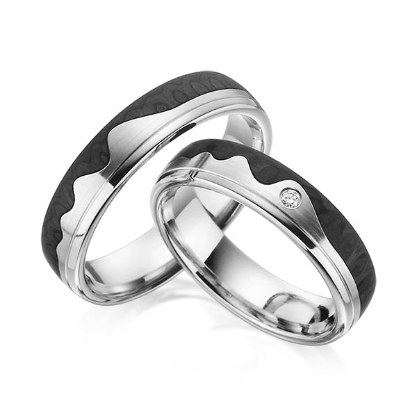 Paar Carbon Trauringe/Eheringe in Graugold 585 Graugold 585 Carbon-Einzug mit zus. 0,02 ct. Brillant tw, si von 123GOLD