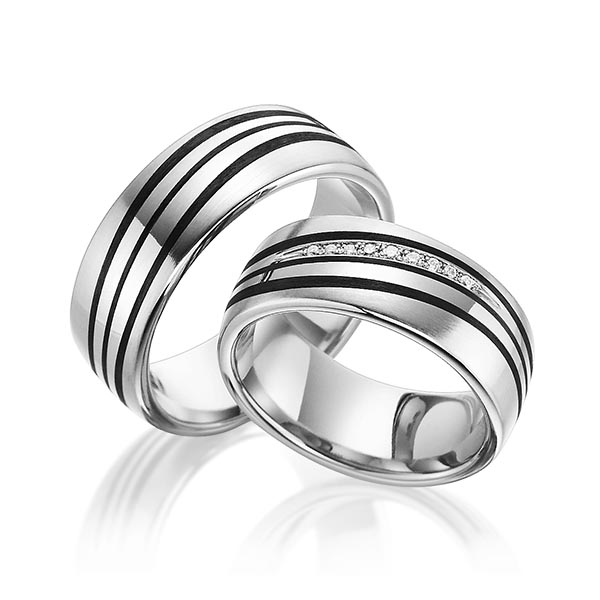 Paar Carbon Trauringe/Eheringe in Graugold 585 mit zus. 0,074 ct. Brillant tw, si von 123GOLD