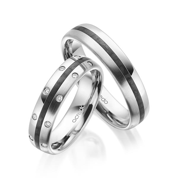Paar Carbon Trauringe/Eheringe in Graugold 585 mit zus. 0,096 ct. Brillant tw, si von acredo