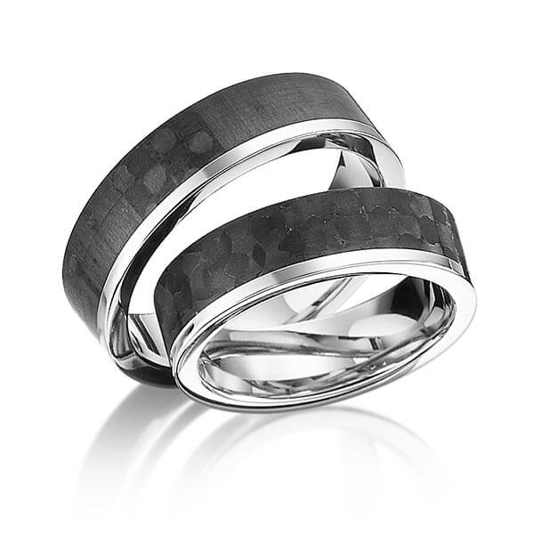 Paar Carbon Trauringe/Eheringe in Palladium 950 Carbon-Einzug von 123GOLD - Y-1325-1