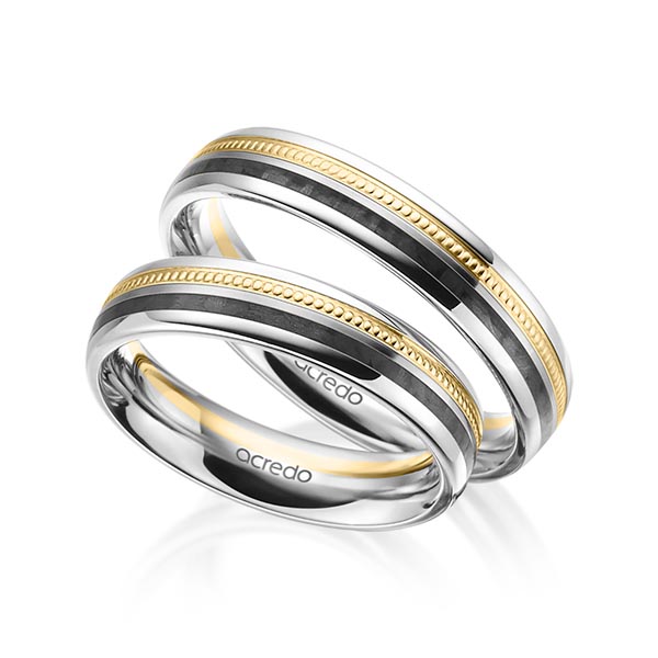 Paar Carbon Trauringe/Eheringe in Platin 600 Gelbgold 750 von acredo - S-1197-2