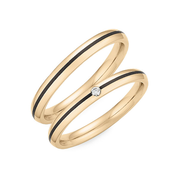 Paar Carbon Trauringe/Eheringe in Roségold 585 mit zus. 0,02 ct. Brillant tw, si von 123GOLD